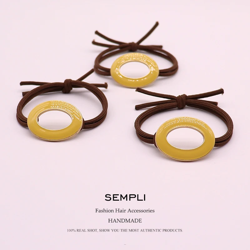 Sempli 1Piece Alloy Glazed Enamel Shape Yellow Color For Women Elastic Hair Bands Kid Children Rubber High Elasticity - купить по