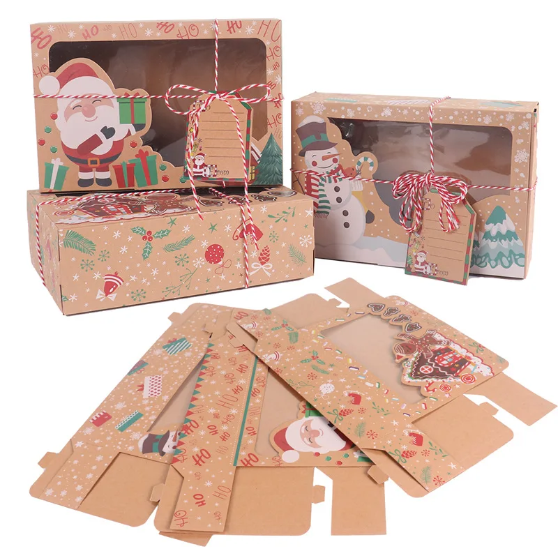 

12pcs Christmas Cookie Boxes Kraft Paper Christmas Gift Box Merry Cristmas Decorations for Home New Year Gift Boxes Navidad 2021