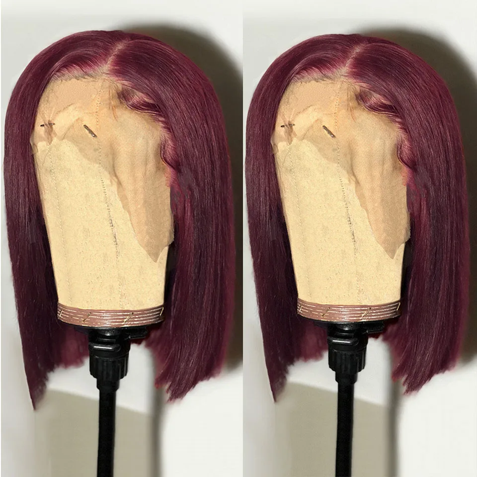 Прямые бордовый 99J Боб Синтетические волосы на кружеве парики для Для женщин 13x4