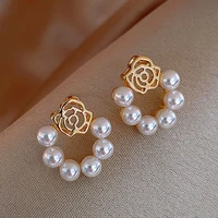 elegant hanging hollow rose drop earrings for women fashion imitation pearls ear studs design wedding jewelry gifts wholesale