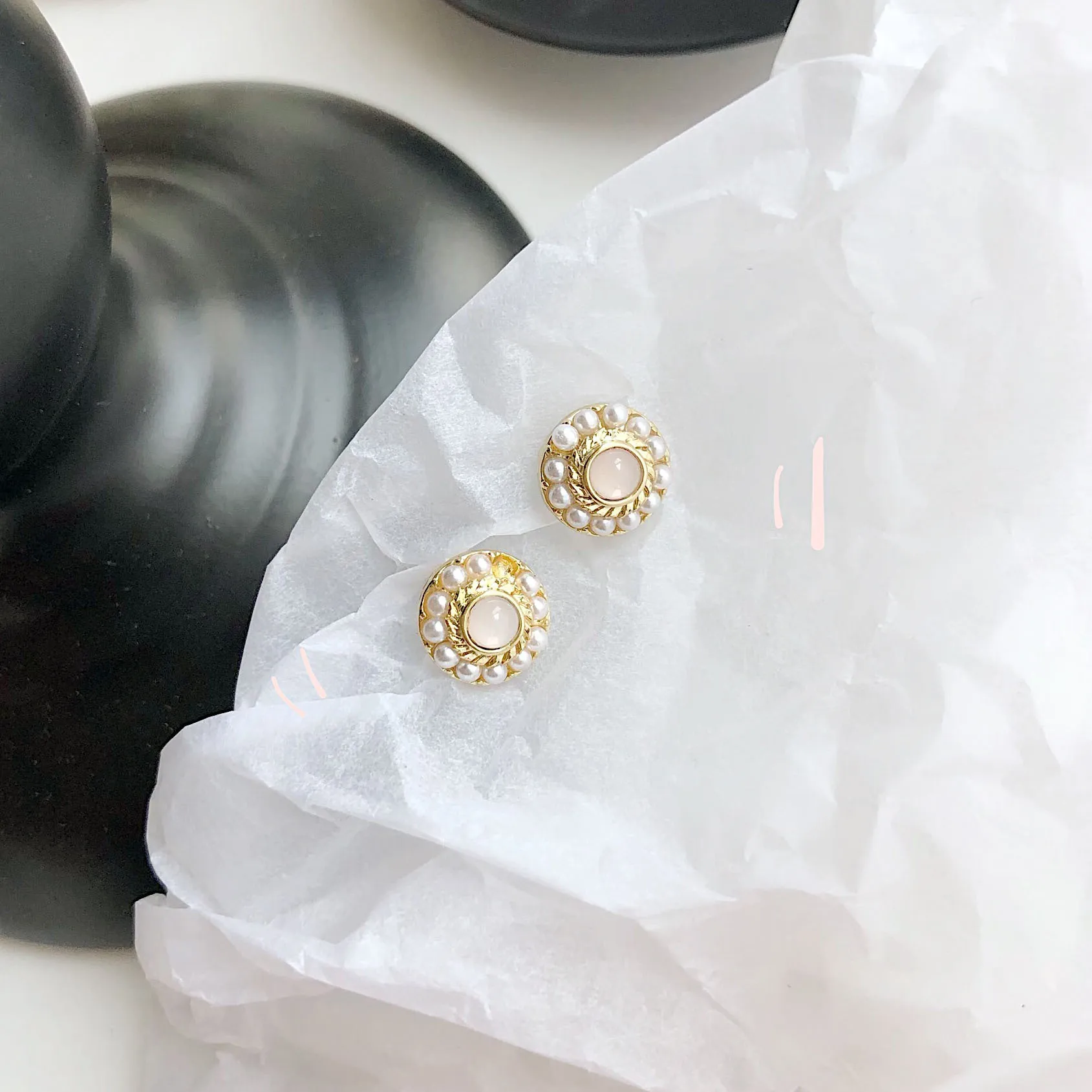 Корейские романтические серьги гвоздики с круглым опалом и жемчугом