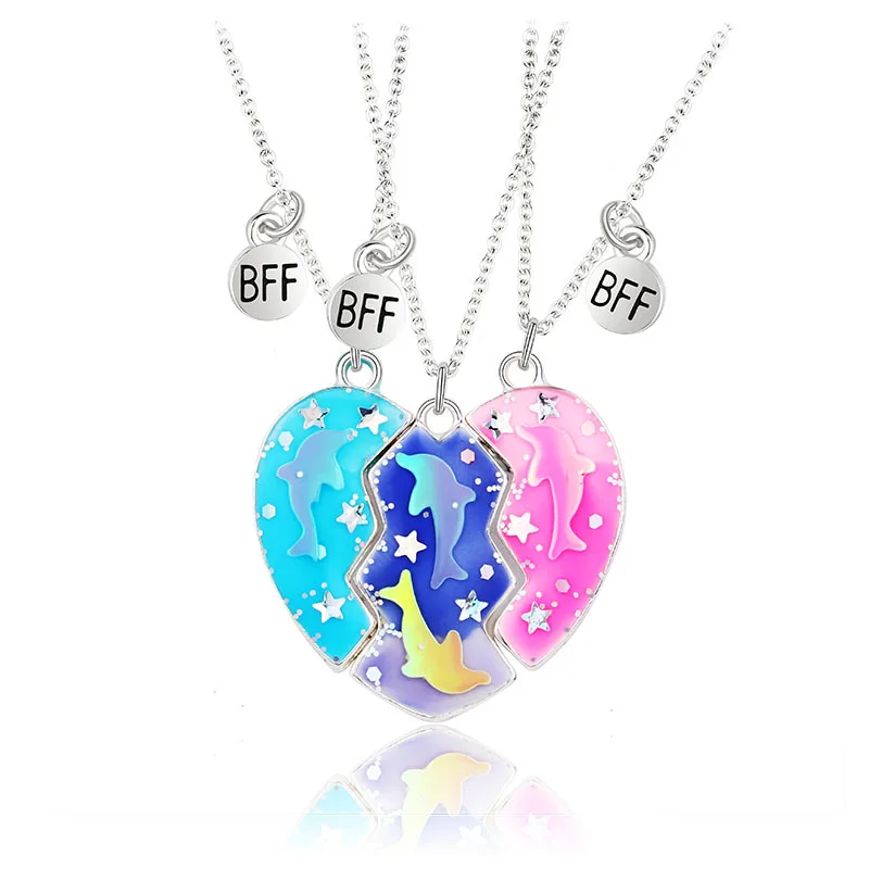 

Fashion good friend children's necklace geometric dripping oil magnet stitching love necklace 3 sets
