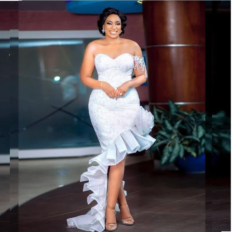 

Sexy Arabic Mermaid Lace Wedding Dresses Sweetheart Beaded One Shoulder Bridal Dress Plus Size Aso Ebi Wedding Vestidos