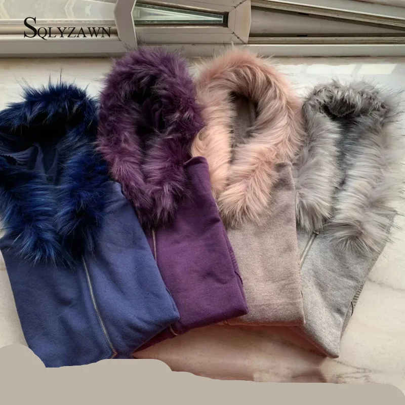 

Winter Female Knitted Fur Hooded Zip Sweater Tracksuit Casual Women 2 Piece Set Long Sleeve Sweater Pants Set Sportsuit Outfits