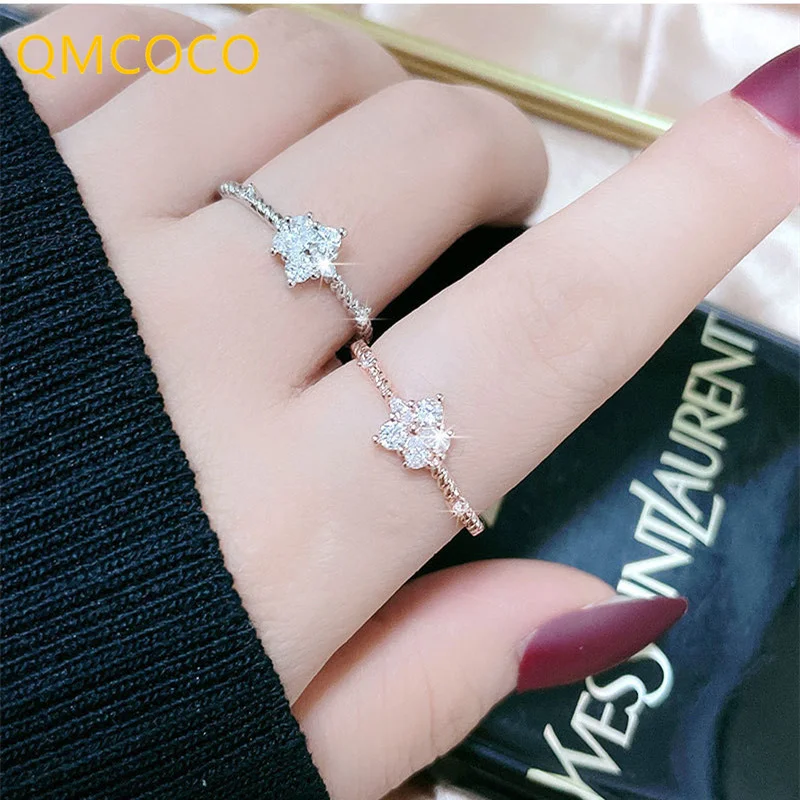 

QMCOCO новый стиль дизайн 925 Серебряный цветок Цирконий кольцо для женщин модные Индивидуальные ювелирные изделия для женщин аксессуары