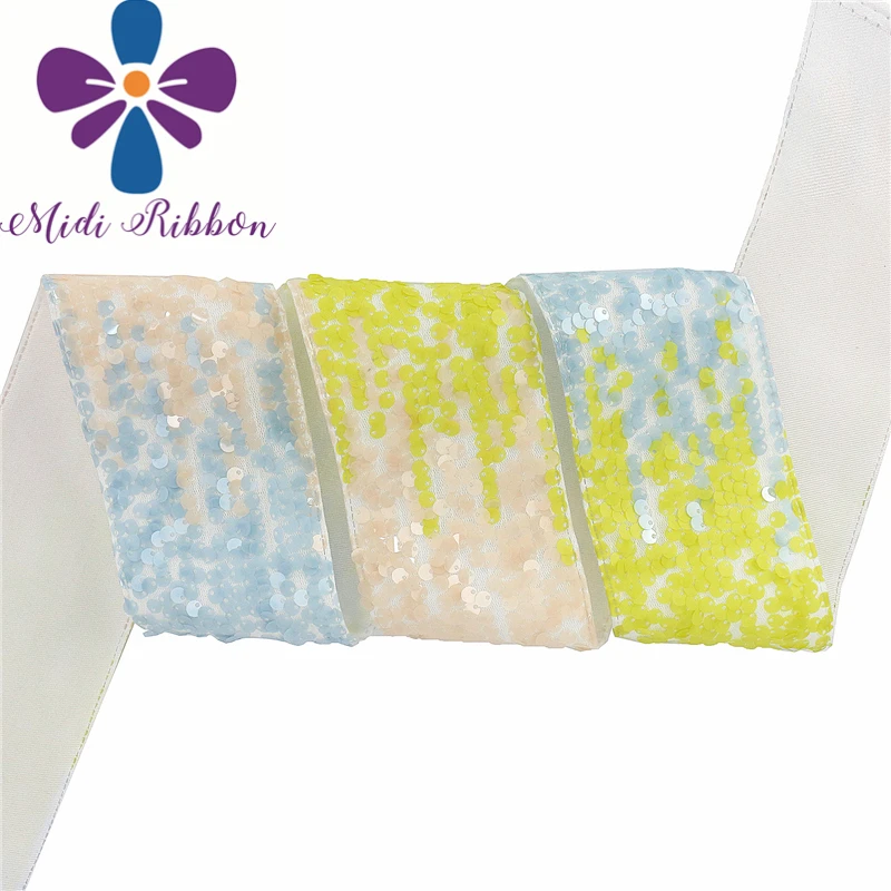 

3"75mm Rainbow Color Reversible Sequin Ribbon 25yards/roll DIY Wedding Dress Decor Hair Bowknots Making Stock Ribbon