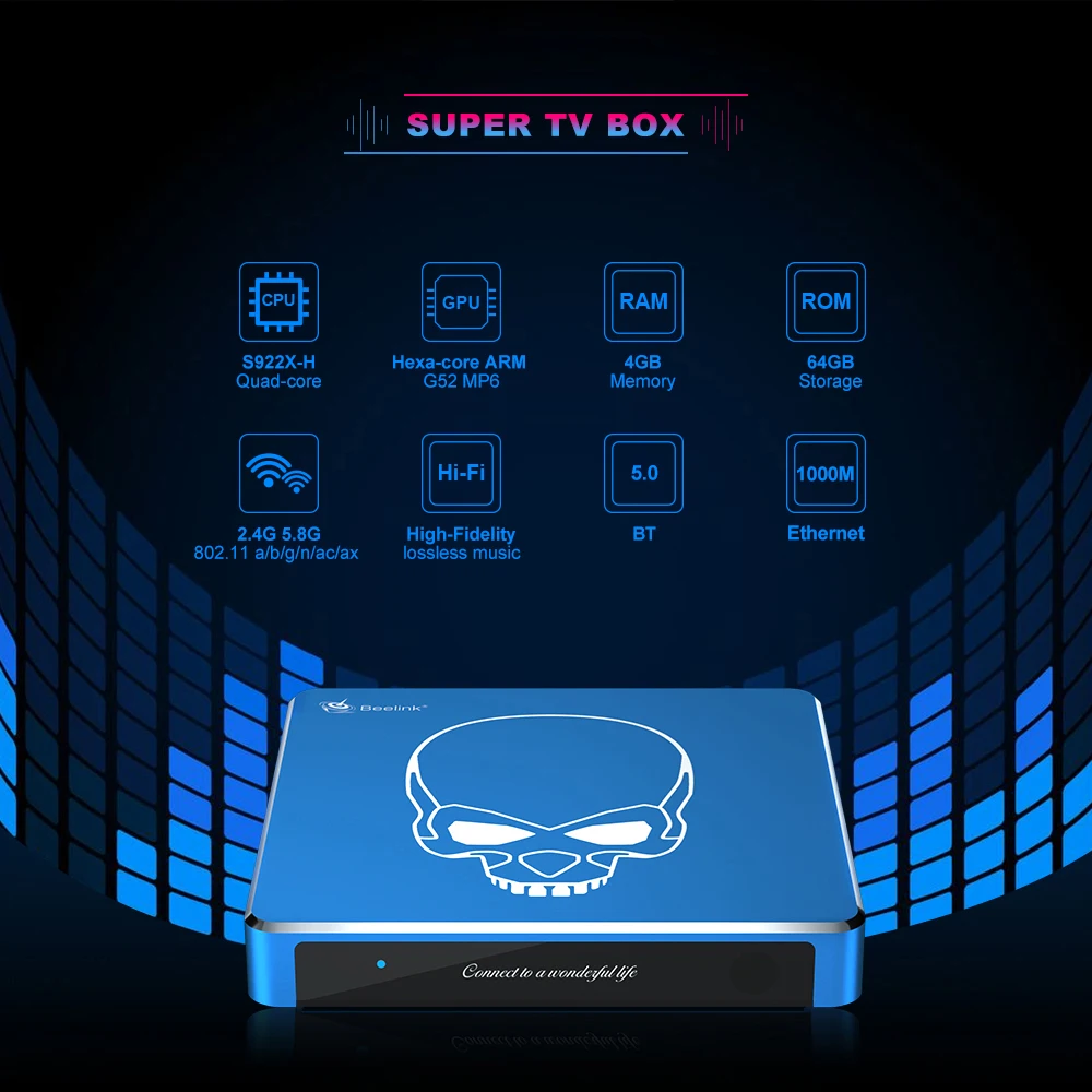 ТВ-приставка Beelink GT King Pro WiFi6 Android 9 0 4 ГБ/64 ГБ Amlogic S922X-H четырехъядерный процессор