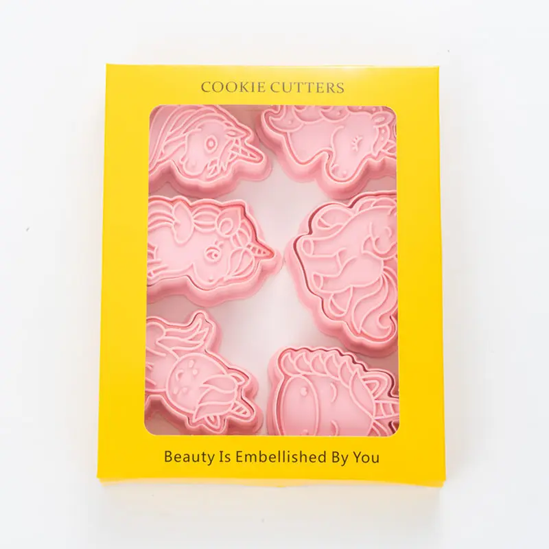 

6Pcs/set Dinosaur/Unicorn Shape Cookie Cutters Plastic 3D Cartoon Biscuit Mold Cookie Stamp Kitchen Baking Pastry Baking tools