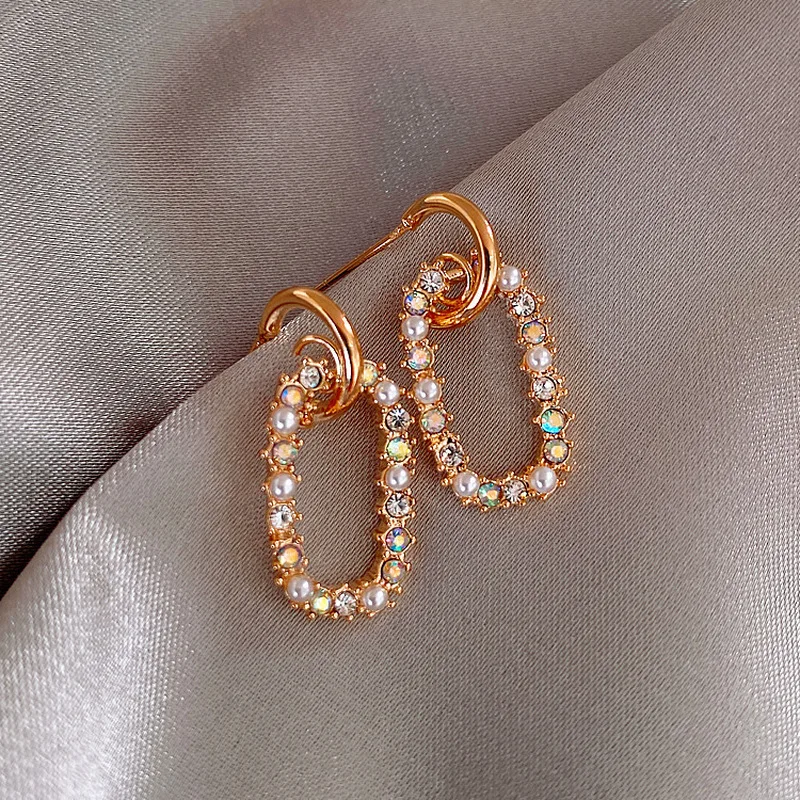 

Minar Korean Bling Bling Rhinestone Pearl Rectangle Earrings for Women Gold Color Alloy Geometric Dangle Earrings Oorbellen 2021