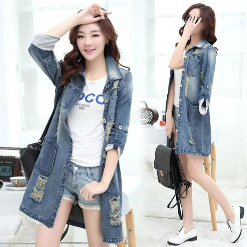Big Size 4XL 5XL Women Denim Jacket Long Jeans Coat Casual Frayed Female Basic Jackets Outwear 2019 New Plus | Женская одежда