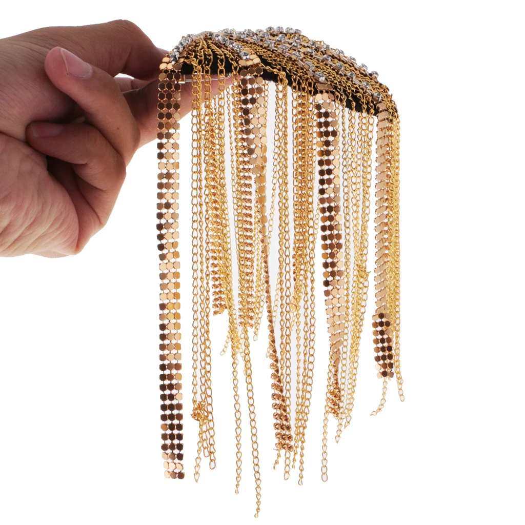 

2 Pairs Vintage Party Star Crystal LongTassel Link Chain Epaulet Shoulder Boards Badge
