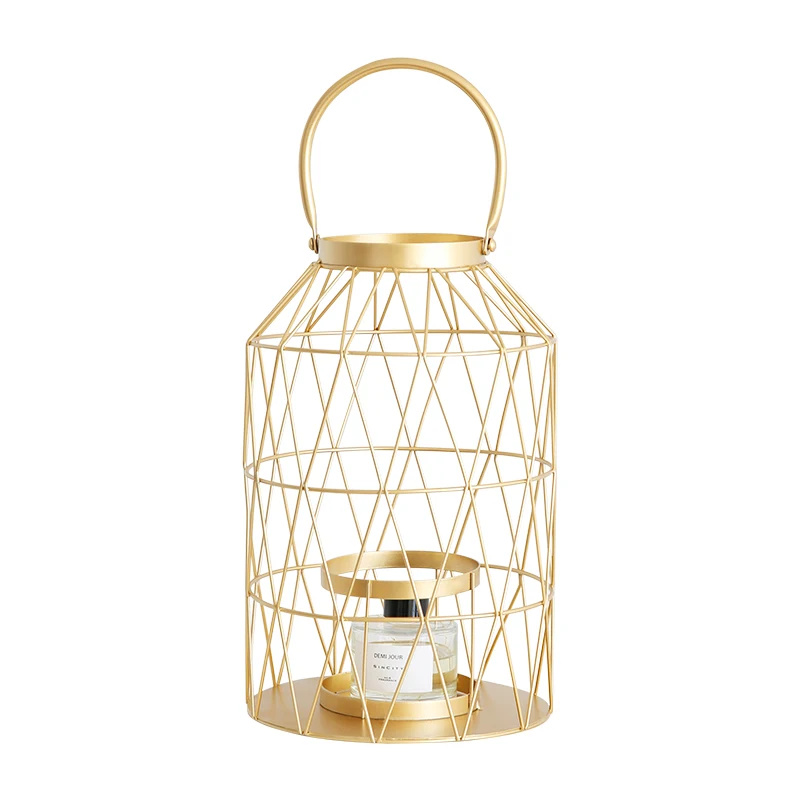 Золотой железный подсвечник с геометрическим рисунком Металлическая Птица