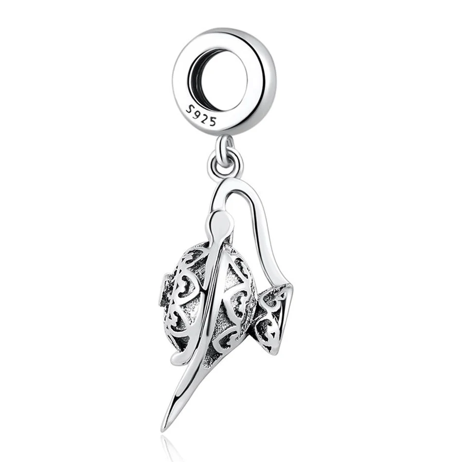 Authentic S925 Silver Vintage Magic Lamp With Crystal Hanging Charm fit Lady Bracelet Bangle For Women DIY Jewelry | Украшения и