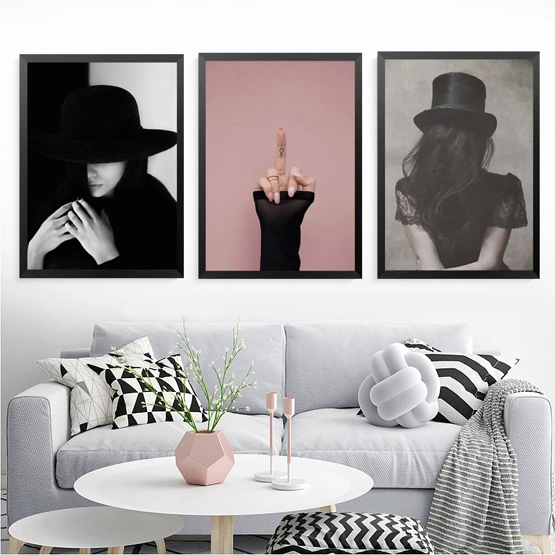 Черно-белая Картина на холсте для девочек Современный домашний декор модная
