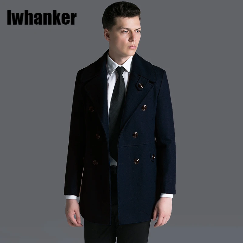 

Шерстяной мужской Тренч, роскошный двубортный однотонный длинный стильный мужской жакет и пальто размера плюс 6xl, приталенный силуэт