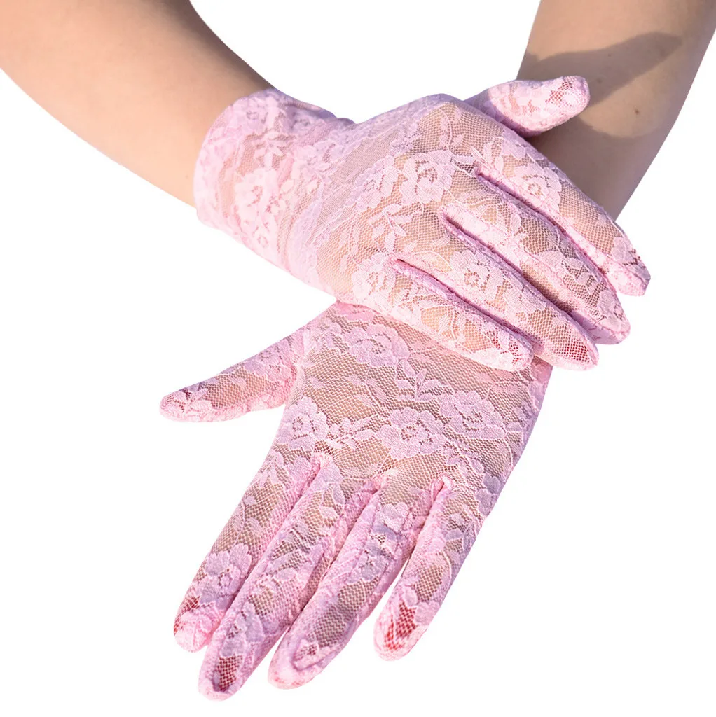 

New Elegant Women Cotton Full Finger Anti-UV Touch Screen Gloves Summer Ice Silk Sunscreen Driving Gloves Thin Lace Flower Glove