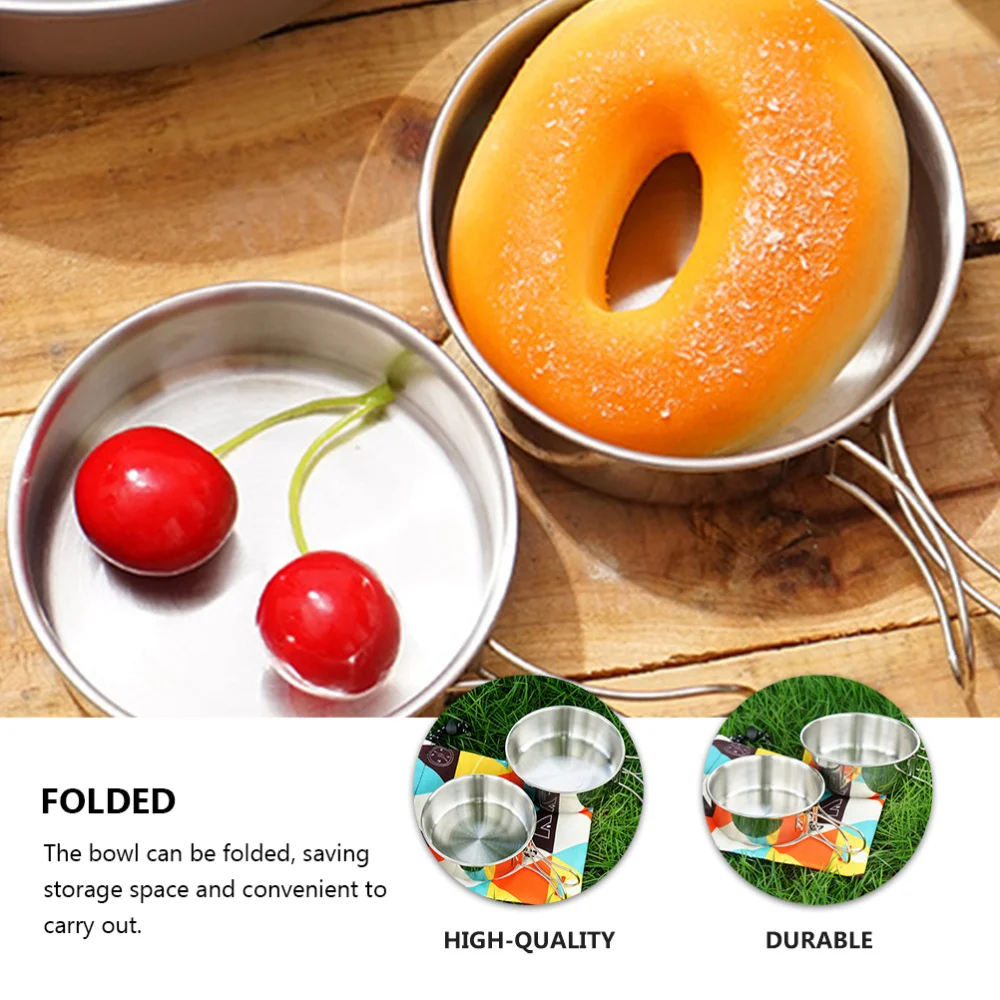 

1 Set of 2 Pcs Mini Folding Bowl Stainless Steel Cutlery Camping Hiking Bowls