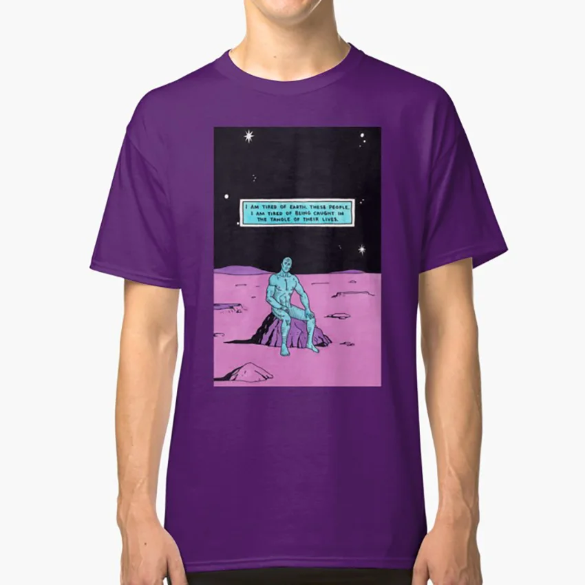 Фиолетовый Доктор Манхэттен, я устала, футболка, часовые, часовые, 80 s, 1980 s, комикс, графический новелла, Алан Мура, доктор Манхэттен, эмо, нигилист - Цвет: Фиолетовый
