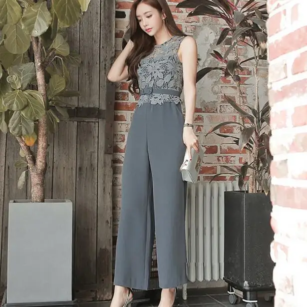 Летний комбинезон сексуальный без рукавов с поясом кружевной женский костюм