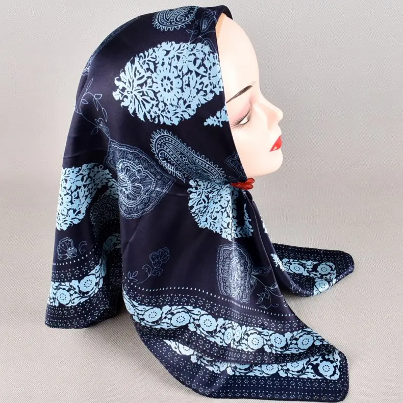 Весенняя двухцветная шелковая сатиновая квадратная лента для волос хиджаб