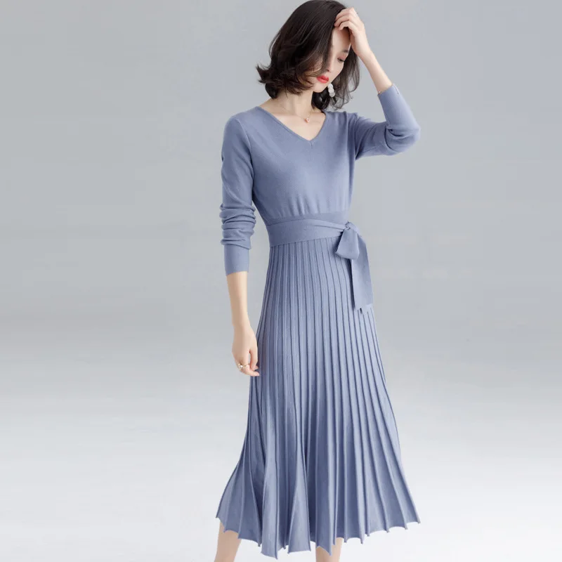 Высококачественное женское трикотажное платье осень-зима большое