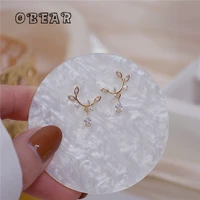 obear 14k real gold plating french exquisite drop tree crystal stud earrings women simple personality party jewelry