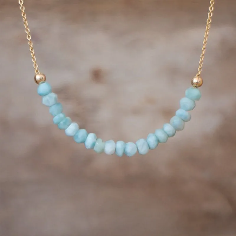 

Larimar Necklace Natural Dominican Larimar Beaded Necklace Genuine Larimar Jewelry