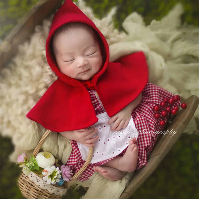 Baby Props for Photography Shoot Red Shawl Cape Princess Country Checkered Skirt Baby Girl Shooting Props Studio Accessories