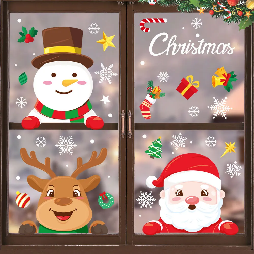

Christmas Decoration Static Stickers Mall Home Door Glass Window Decor Stick Christmas Tree Elderly Snowman Snowflake Stickers
