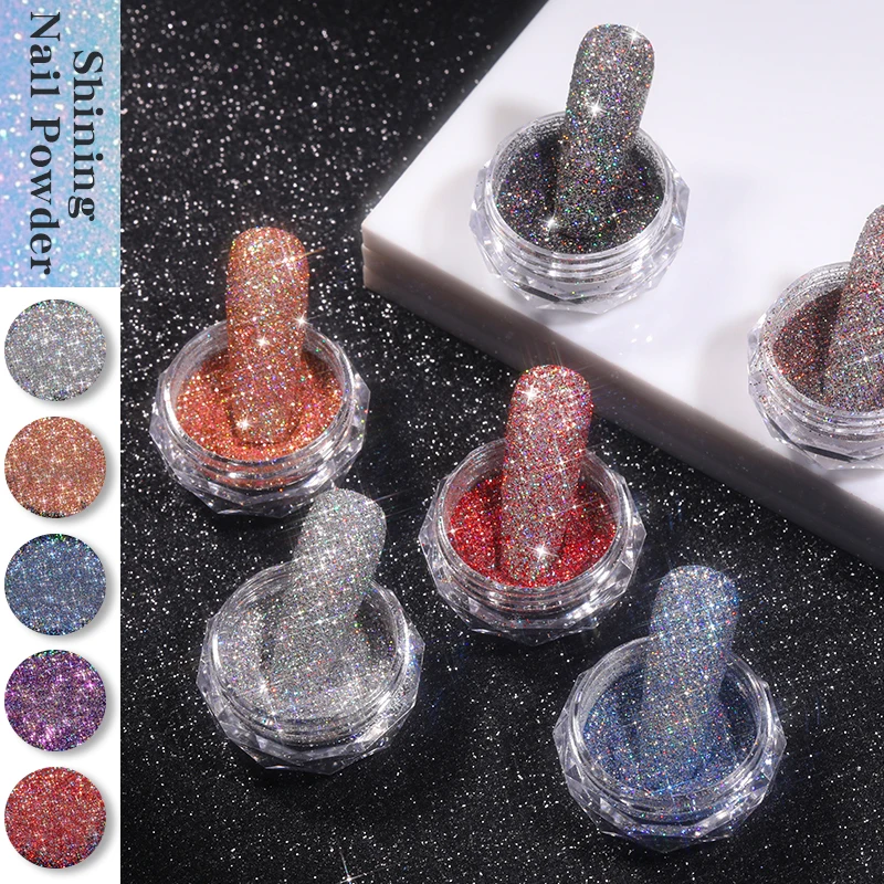 

1 коробка, Радужный Сияющий порошок для ногтей, блеск, голографика, красочные блестки, искусство ногтей, декоративный пигмент Dust