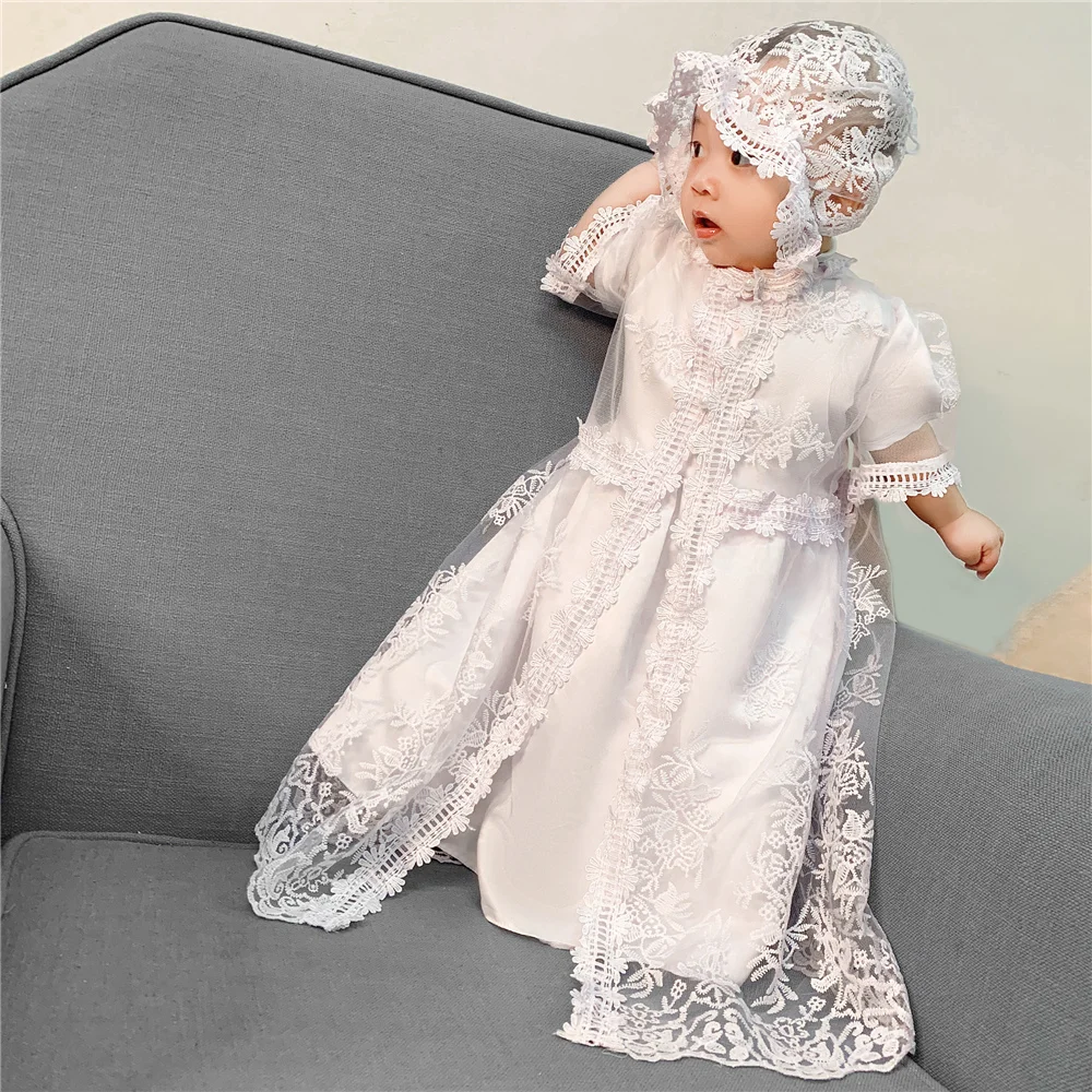 Детское платье кружевное детское вечернее с короткими рукавами для первого дня