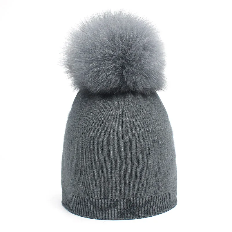 Женская зимняя шапка с помпоном из натурального Лисьего меха Повседневные шапки