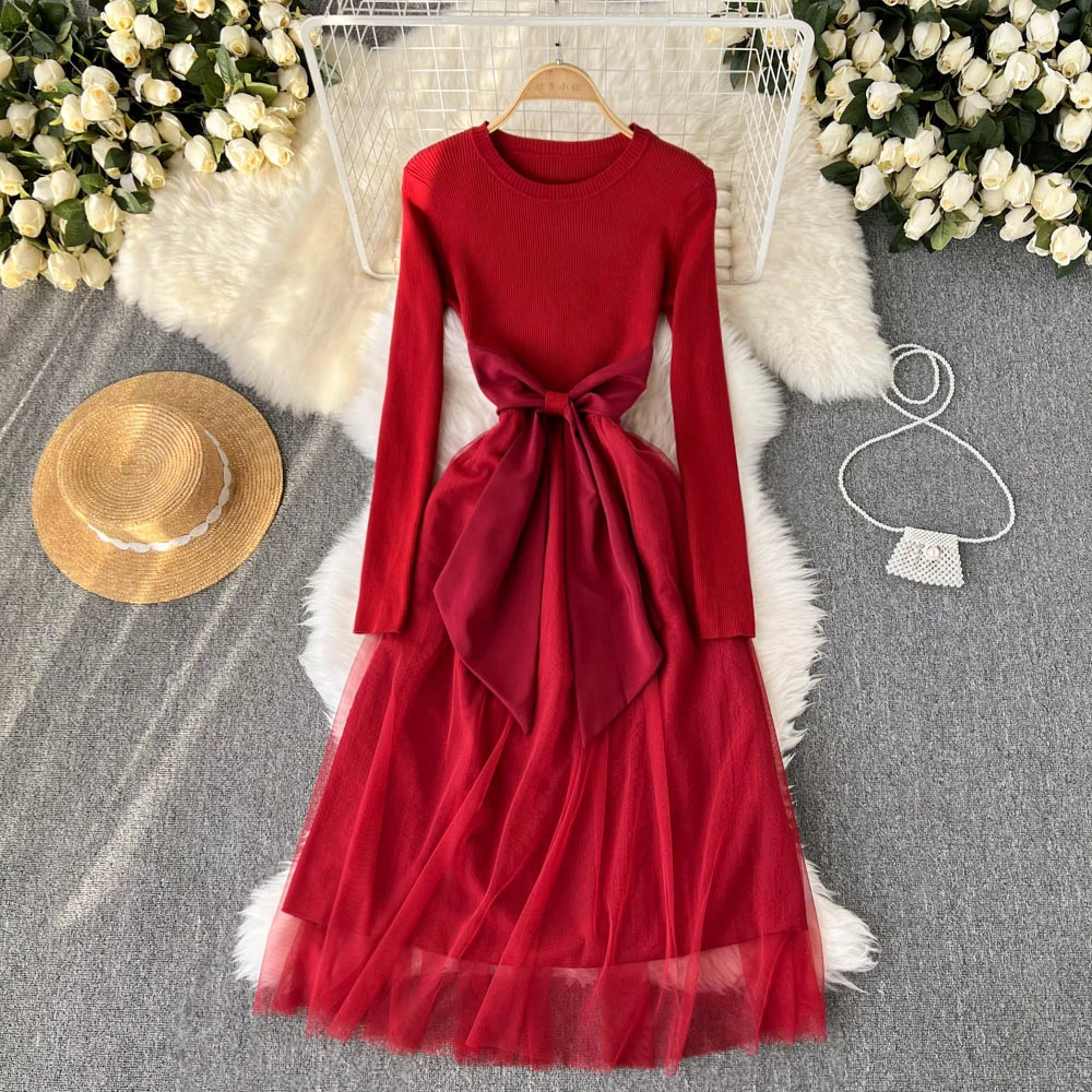 Женское трикотажное Сетчатое платье черное/красное/Белое винтажное составного