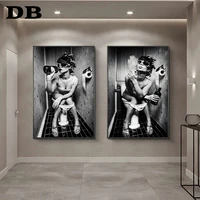 sexy woman sitting on the toilet smoking poster black and white style mural home art wall painting bathroom decoration painting