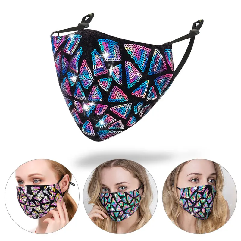 Новая красочная Геометрическая квадратная блестящая хлопковая маска для женщин