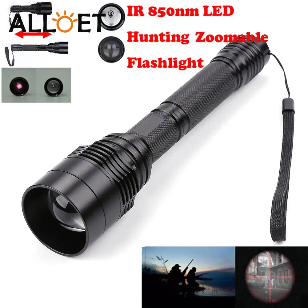 

Battery Powered 850nm LED Aluminium Alloy Infrared Rotating Zoomable Flashlight IR Night Vision Outdoor Camping Torch Light