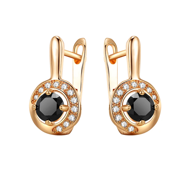 gold-black MAIKALE, классические серьги-гвоздики с черным цирконием, золотые, серебряные, круглые простые корейские серьги с кубическим цирконием для женщин, подарки - Окраска металла: gold-black