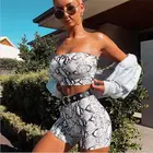 Сексуальный женский комплект бикини со змеиным узором без бретелек с подкладкой топ и шорты с высокой талией купальник Летний купальный костюм Пляжная одежда