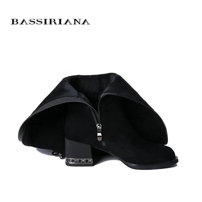 BASSIRIANA новые зимние женские туфли с замшей, кожаные сапоги, резиновые нескользящие подошвы, туфли на низком каблуке