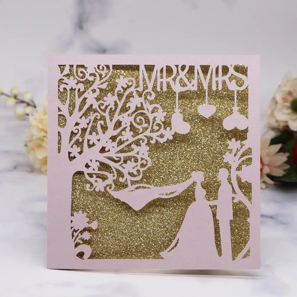 

Rustic Laser Cut Wedding invitations Cards Lace Sleeve Pocket Invite Envelopes Kit Burlap Tie for Engagement Bridal Baby Shower