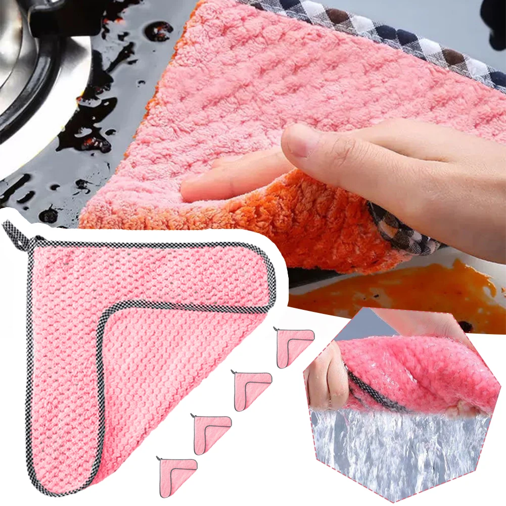 

5Pcs Kitchen Dish Cloth Microfiber Soft Super Absorbent Cloth Oil Water Stains Removal Cleaning Towel Kitchen Supplies
