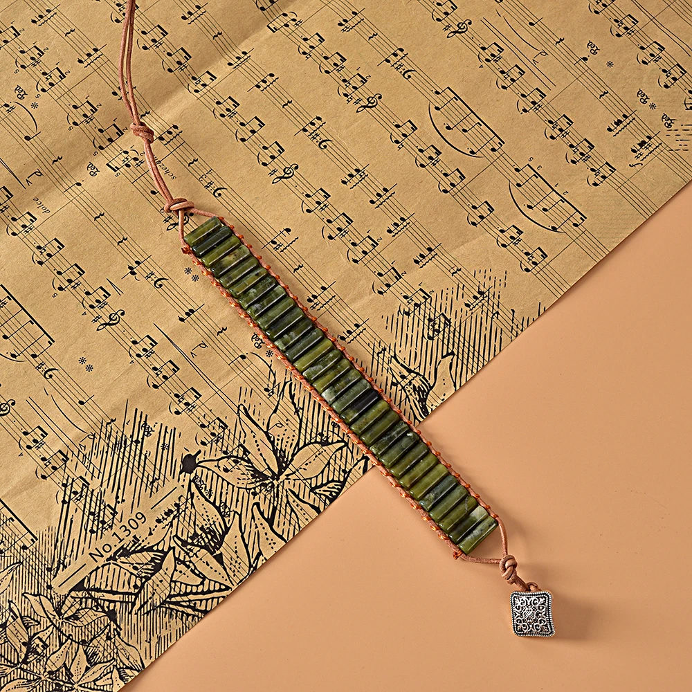 Asingleoo зеленая яшма каменные бусины браслеты богемный кожаный браслет Йога