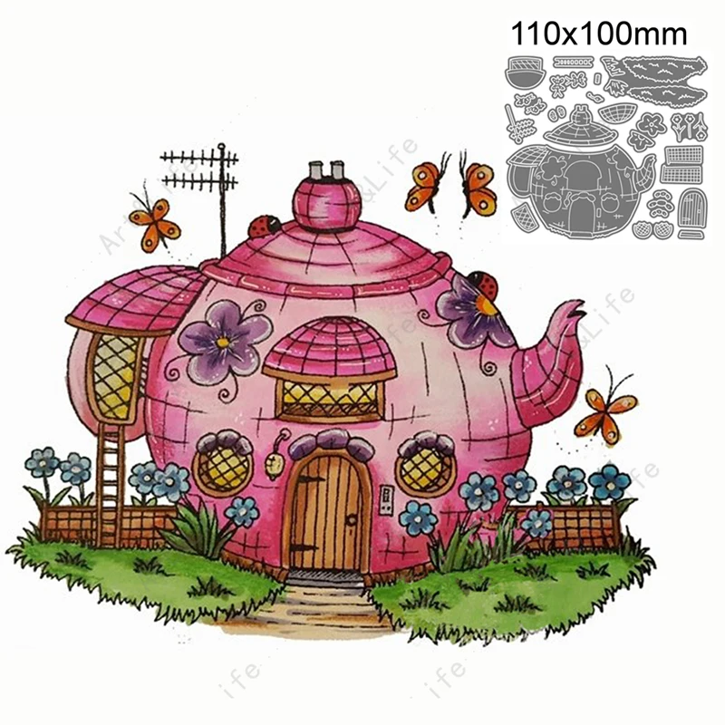 teapot biscuit house new metal cutting dies stencils for making scrapbooking papper card album birthday card embossing cut die free global shipping