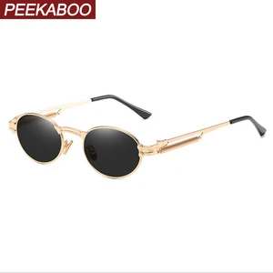 Peekaboo gold retro round sunglasses vintage men 2020 summer metal punk sun glasses for women oval a