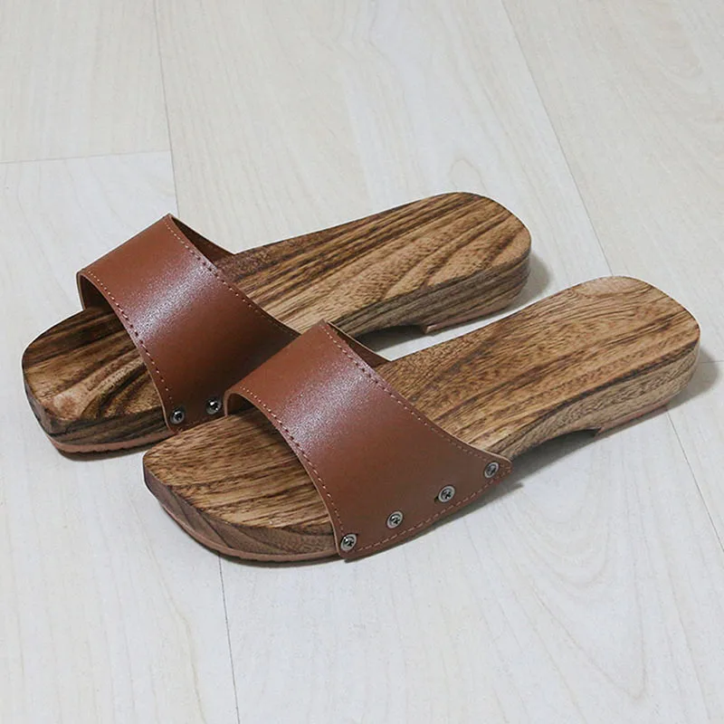 Женские деревянные шлепанцы Geta модные с заклепками женские сандалии Zapatos De Mujer