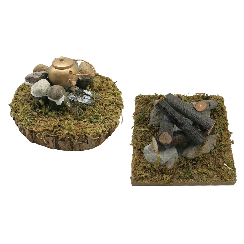 

1/12th Scale Dollhouse Rural Style LED Bonfire Model Yard Fairy Decorative