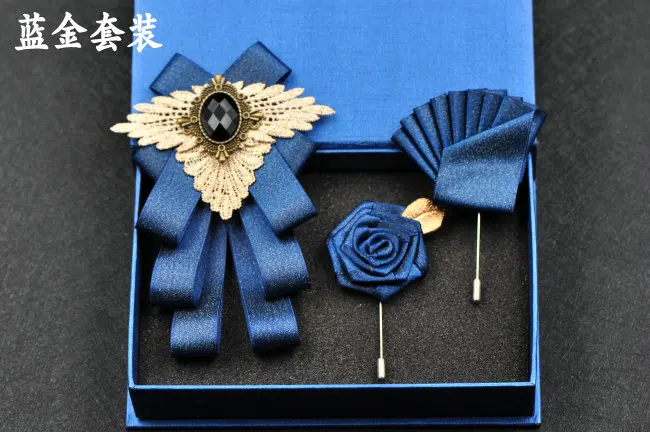 3pcs Bow Tie Set Элегантный мужской и женский деловой Галстук Свадебная вечеринка сплав броши галстук-бабочка Набор Полосатый носовой платок Карманный квадратный ленточка с бантиками - Цвет: 3pcs Bow Tie Set