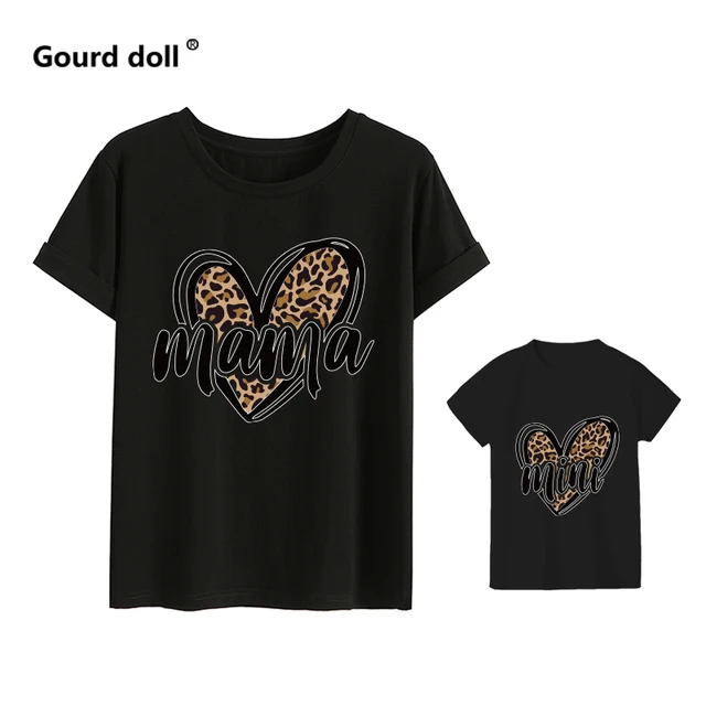 Family Matching Mother Kids Daughter T-shirts Cotton MAMA MINI Mom Baby Leopard Mommy and Me tshirt Family Matching Outfits Tops 2