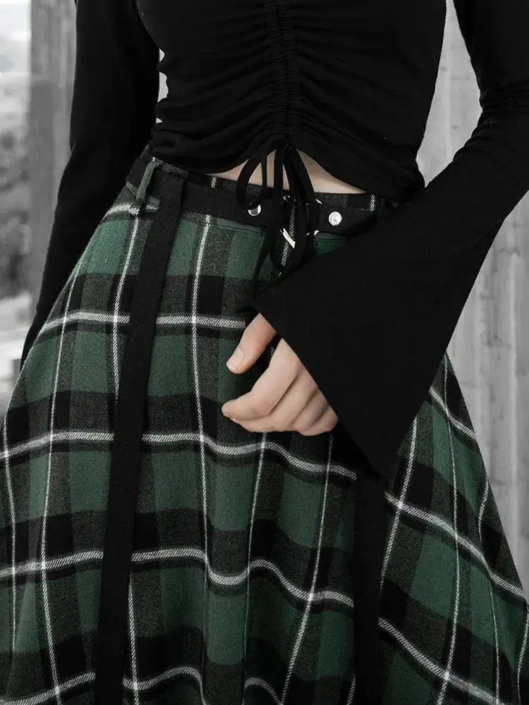 Панк Rave Женские многослойные клетчатые длинные юбки с ремнем PQ 701BQ Азиатский