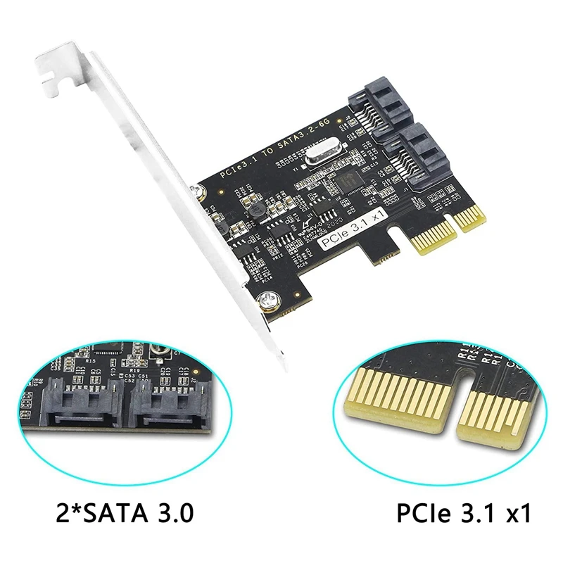 

PCI-E SATA Expansion Card PCIE3.1 to 2-Port SATA3.2 6Gbps Solid State IPFS Hard Drive Adapter Card Supports HDD SSD